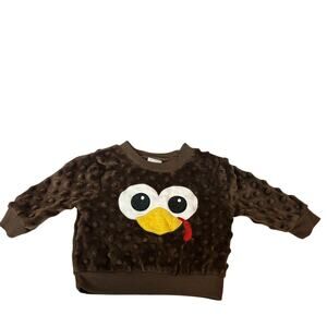 Baby Starters Thanksgiving Brown textured sweatshirt w/cartoon turkey face 3M